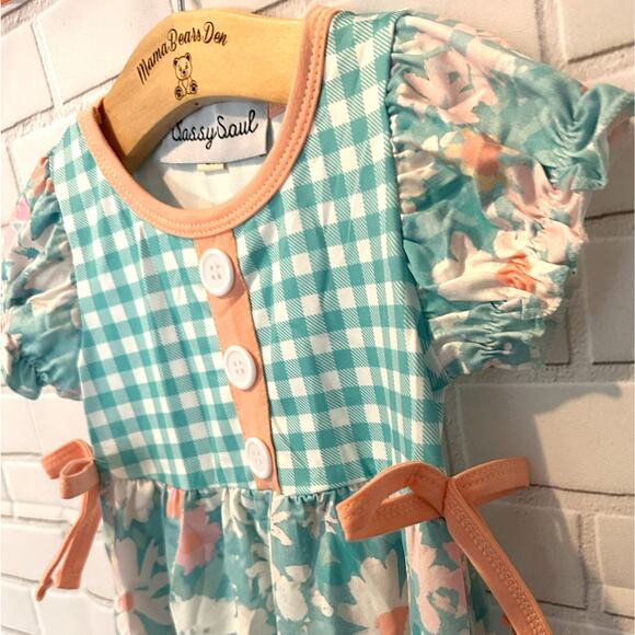 Toddler Girls 2T Sassy Saul Green Pink Plaid Floral Spring Summer Dress - Picture 6 of 11